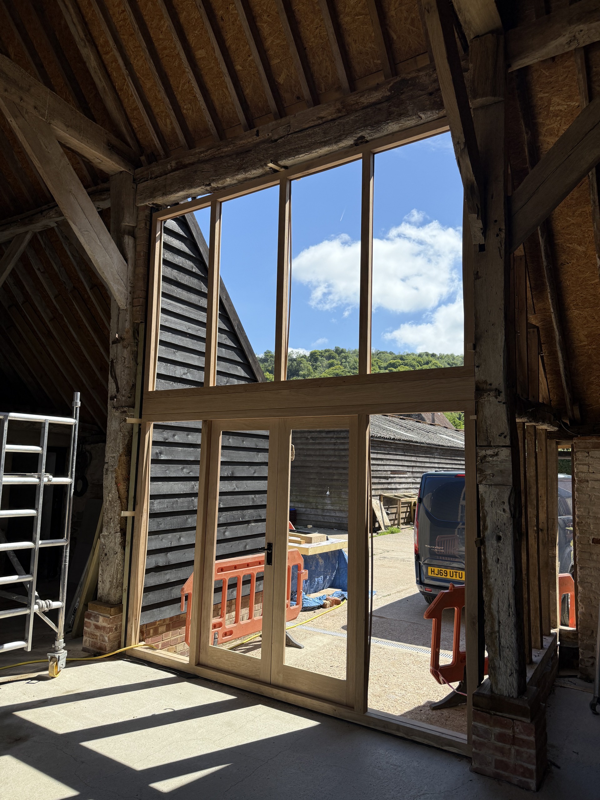 Interior view of the large installed oak frame